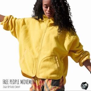 FREE PEOPLE MOVEMENT ZIGGY UP SHERPA FLEECE JACKET IN SUN DANCE YELLOW SIZE XS